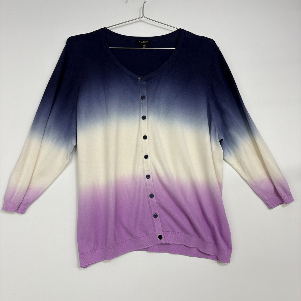 Talbots Women Cardigan 3Xp Purple Ombre Button Front 3/4 Sleeve Knit Sweater